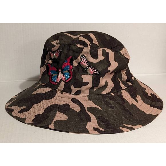 Smithsonian Bucket Hat NWT Green Brown Camo Butterfly Embroidery UPF 50+ Jungle - Picture 2 of 5